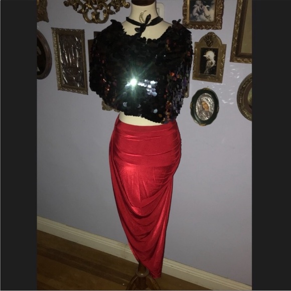 Missguided Slinky Disco Asymmetrical Red Smoldering Smoking Hot Midi Skirt 6 - Picture 10 of 16